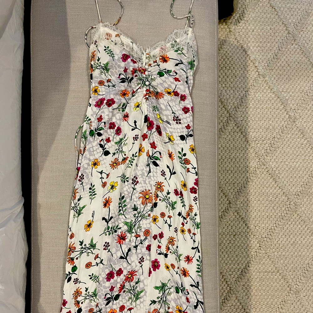 White 3/4 length dress with spaghetti straps small size.
